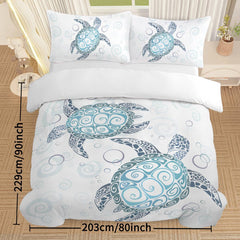 Turtle Bed Sets Ocean 3 Piece Turtle Themed Comforter Cover With 2 Pillowcases - Eva Essentials