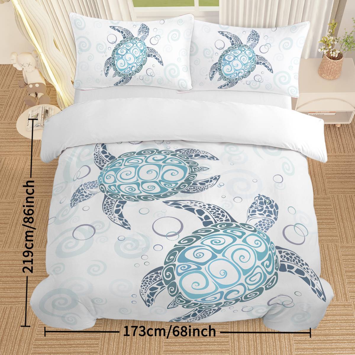 Turtle Bed Sets Ocean 3 Piece Turtle Themed Comforter Cover With 2 Pillowcases - Eva Essentials