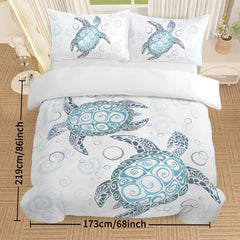 Turtle Bed Sets Ocean 3 Piece Turtle Themed Comforter Cover With 2 Pillowcases - Eva Essentials