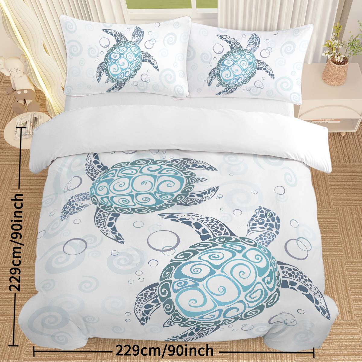 Turtle Bed Sets Ocean 3 Piece Turtle Themed Comforter Cover With 2 Pillowcases - Eva Essentials