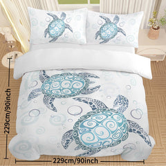 Turtle Bed Sets Ocean 3 Piece Turtle Themed Comforter Cover With 2 Pillowcases - Eva Essentials