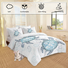 Turtle Bed Sets Ocean 3 Piece Turtle Themed Comforter Cover With 2 Pillowcases - Eva Essentials
