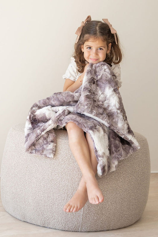 Ultra - Plush Grey Tie Dye Fur Blanket - Eva Essentials