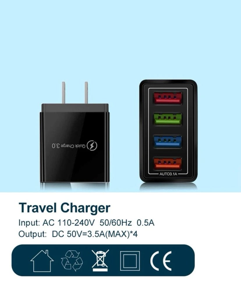 USB Wall Charger Plug Block Cube 4 Port Portable Quick Charger - Eva Essentials