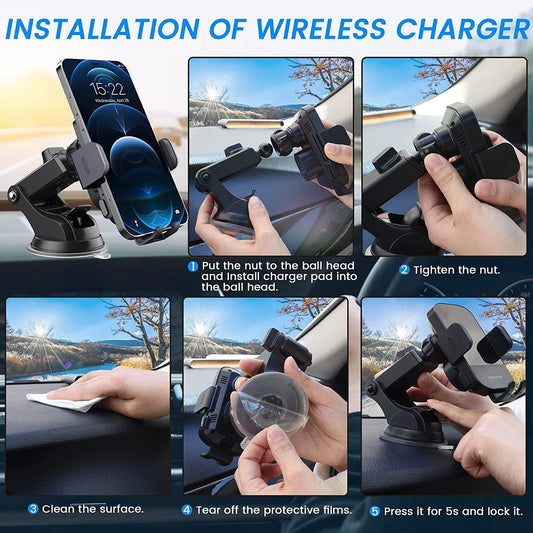 Wireless Car Charger, Fast Charging 15W Auto Clamping Car Charger Phone Holder Phone Mount - Eva Essentials