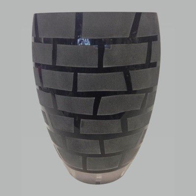 Black Frosted Wall Design on Mouth Blown European 12" Crystal Vase - Eva Essentials