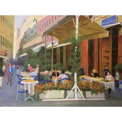 Canvas Oil Painting Cafe del Borgo 24"x 30" - Eva Essentials