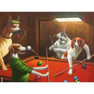 Canvas Oil Painting Doggy Pool Spectacle 24" x 36" - Eva Essentials