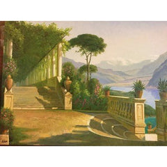 Canvas Oil Painting Mediterranean Mountain Landscape Balcony Steps 36"x 24" - Eva Essentials