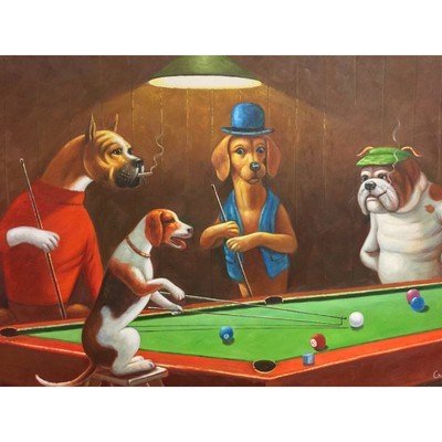 Canvas Oil Painting Smoking Dog Pool Night 24" x 36" - Eva Essentials