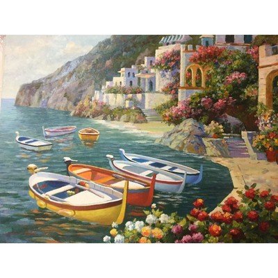 Canvas Oil Painting Tuscan Boats 24"x30" - Eva Essentials