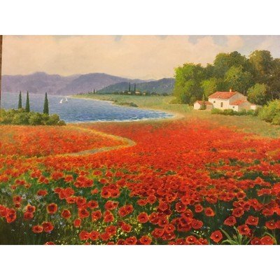 Canvas Oil Painting Tuscany Cypress Lake 24" x 30" - Eva Essentials