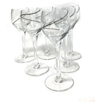 Contemporary Crystal Clear with Black Swirl Wine Glasses Set of 6 - Eva Essentials