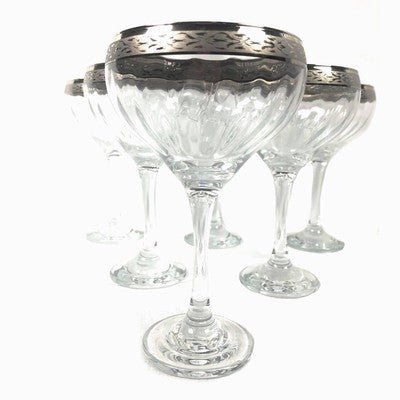 Cristal Mode Silver Etched Rimed Crystal Glasses Leaves Design Made in Italy - Eva Essentials