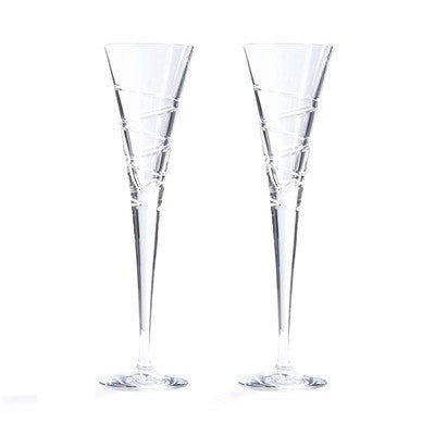 Crystal Spiral Champagne Flute Pair Glasses 6.5 oz - Eva Essentials