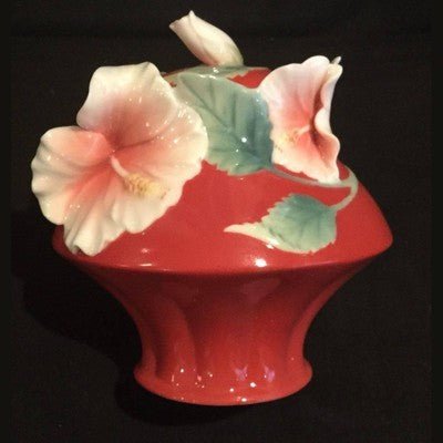 Franz Collection Island Beauty Hibiscus Design Sculptured Porcelain Sugar Jar with Cover FZ00981 - Eva Essentials
