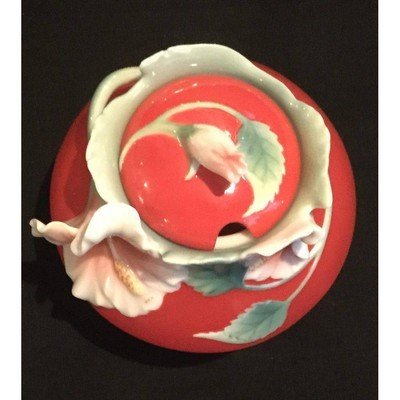 Franz Collection Island Beauty Hibiscus Design Sculptured Porcelain Sugar Jar with Cover FZ00981 - Eva Essentials