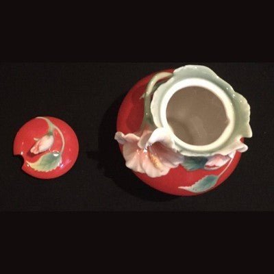 Franz Collection Island Beauty Hibiscus Design Sculptured Porcelain Sugar Jar with Cover FZ00981 - Eva Essentials