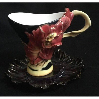 Franz Collection Striking Vermillion Peony Flower Design Porcelain Cup & Saucer Set FZ001162 - Eva Essentials