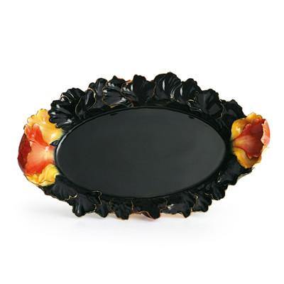 Franz Collection Striking Vermillion Peony Flower Design Sculptured Porcelain Serving Tray FZ001164 - Eva Essentials
