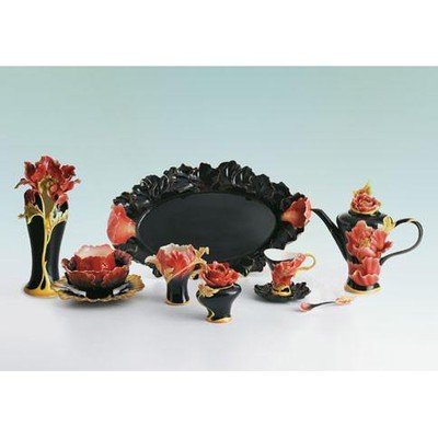 Franz Collection Striking Vermillion Peony Flower Design Sculptured Porcelain Serving Tray FZ001164 - Eva Essentials