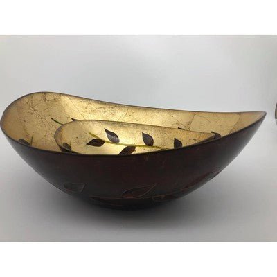 Glass Decorative Bowls Golden with Brown Leaves - Eva Essentials