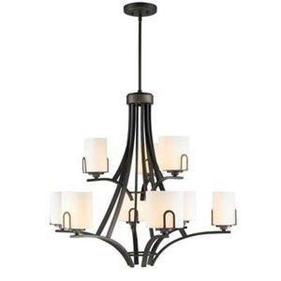 Golden 9363 - 9GMT Presilla 2 Tier - 9 Light Chandelier in Gunmetal Bronze with Opal Glass - Eva Essentials