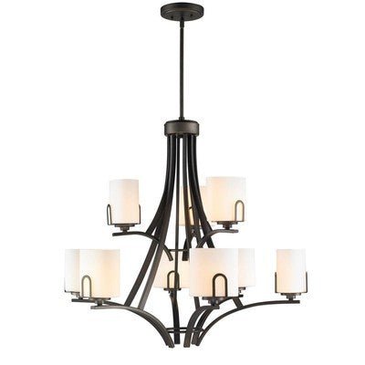 Golden Lighting 9363 - 9 GMT - OP Chandelier with Opal Glass Shades, Gunmetal Bronze Finish - Eva Essentials