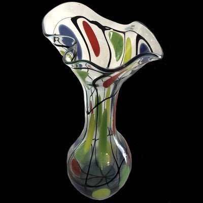 Hand Blown Art Glass Vase Multi Color Primary Freeflowing 23" x 9" - Eva Essentials