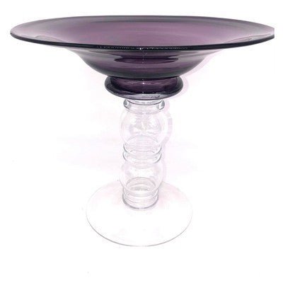 Handblown Glass Centerpiece Violet Bowl on Clear Glass Pedestal - Eva Essentials