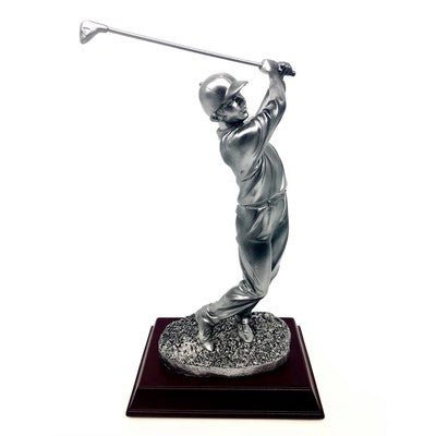 Hero Gift Golf Professional Silver Tone Golfer Figurine on Wooden Base - Eva Essentials