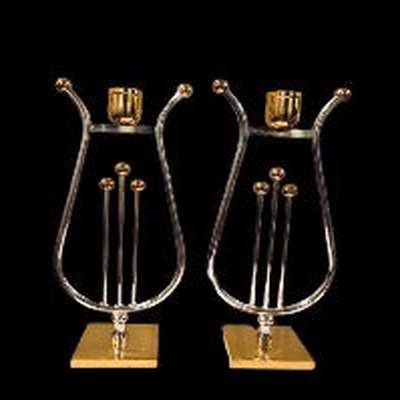 Pair of Harp Shabbat Candleholders Silver and Gold plated - Eva Essentials