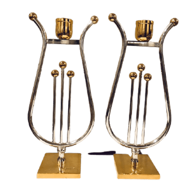 Pair of Harp Shabbat Candleholders Silver and Gold plated - Eva Essentials