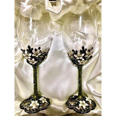 Passover Crystal Enameled Wine Glasses for Kiddush Wine Gablets - Set of 2 - Eva Essentials