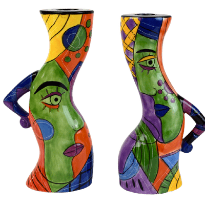 Picasso Style Muzeum Hand - Painted Ceramic Candlesticks - Eva Essentials
