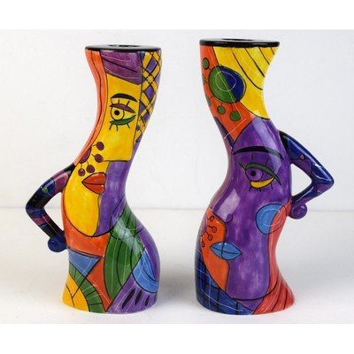 Picasso Style Muzeum Hand - Painted Ceramic Candlesticks - Eva Essentials
