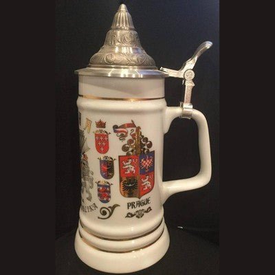 Praha Bohemia Ceska Republika Crest White and Gold Beer Stein - Eva Essentials