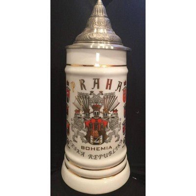 Praha Bohemia Ceska Republika Crest White and Gold Beer Stein - Eva Essentials