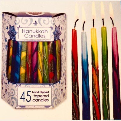 Premium Tapered Hand Decorated Multi Tri Color Chanukah Candles - Eva Essentials