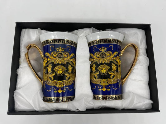 Teacup Set of 2 Blue Versace Style 8 oz - Eva Essentials