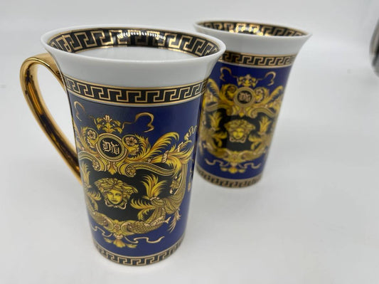 Teacup Set of 2 Blue Versace Style 8 oz - Eva Essentials