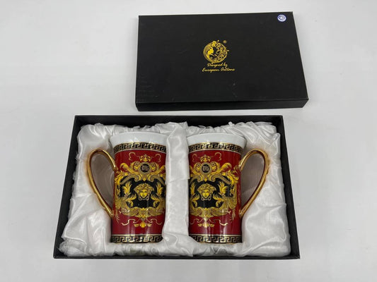 Teacup Set of 2 Red/Burgundy Versace Style 8 oz - Eva Essentials