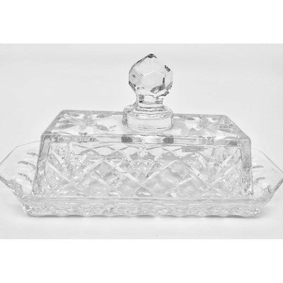 Vintage Clear Crystal Brilliant Cut Glass Butter Dish with Lid - Eva Essentials