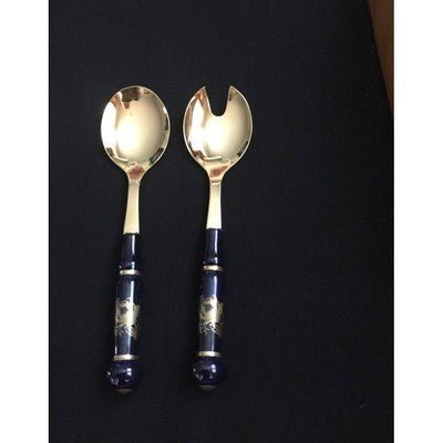 Weimer Porcelain and Gold Salad Serveware Set - Wellner Auer Bestecke Made in Germany - Eva Essentials